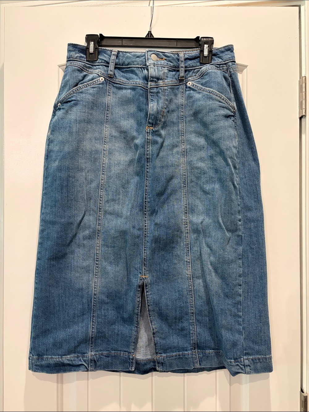 Classic Blue Denim Midi Skirt